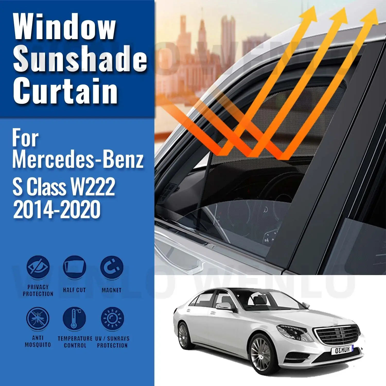 

For Mercedes Benz S Class W222 2014-2021 Car Curtain Window Sunshade Covers Magnetic Sun Shade Visor Solar Auto Accessories