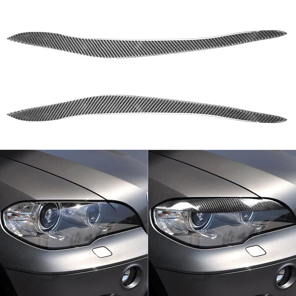 2Pcs Car Headlight Eye Lid Covers For BMW E70 2010-2012 Carbon Fiber Headlight Eyelid Trim Eyebrow Cover Cover Existing Scratche for mazda cx 5 cx5 2017 2018 only lhd carbon fiber car headlight switch panel cover decor trim