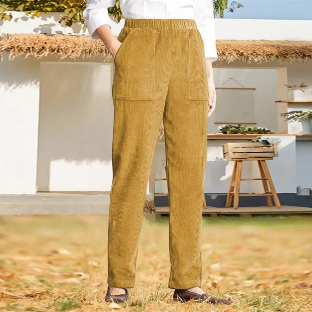

Women Corduroy Pants High Waist Solid Color Winter Warm Casual Trousers with Side Pockets for Home Office Daily Outdoor Sports
