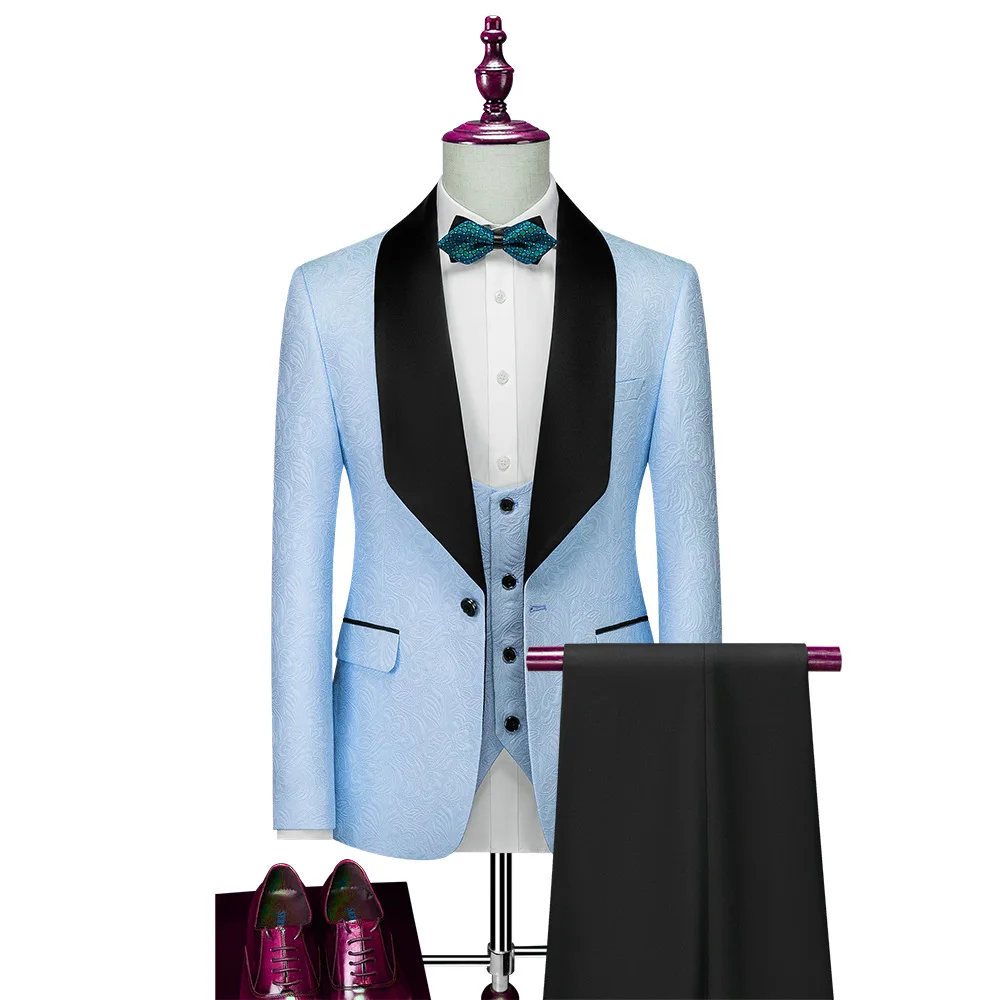 2023 New in Men's Suit Casual Business Male Jacket Set Elegant White Fashion Wedding Dress 3 Piece Sets ( Blazer + Pants +Vest )