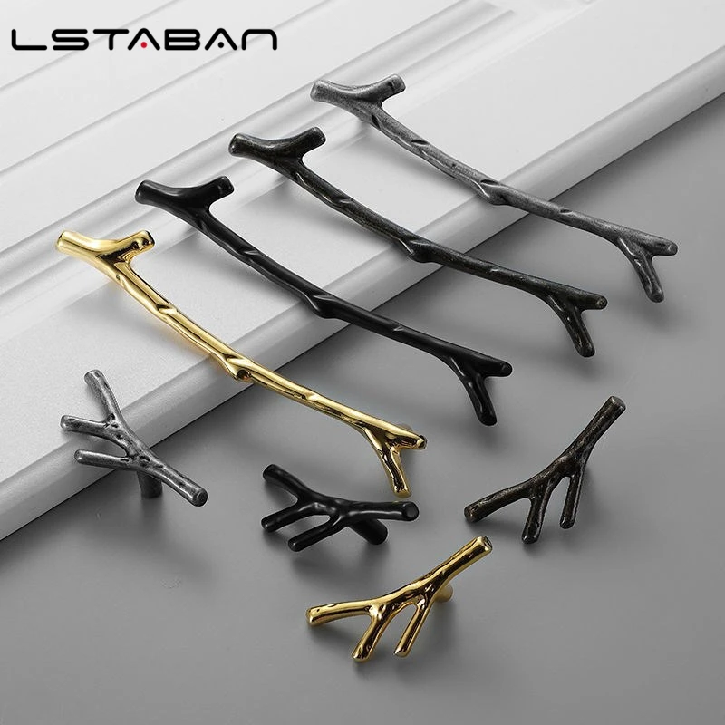 Vintage Tree Branch Furniture Handle Zinc Alloy Kitchen Cabinet Drawer Knob Wardrobe Cupboard Closet Door Pull Hardware Gold door handles cabinet handles