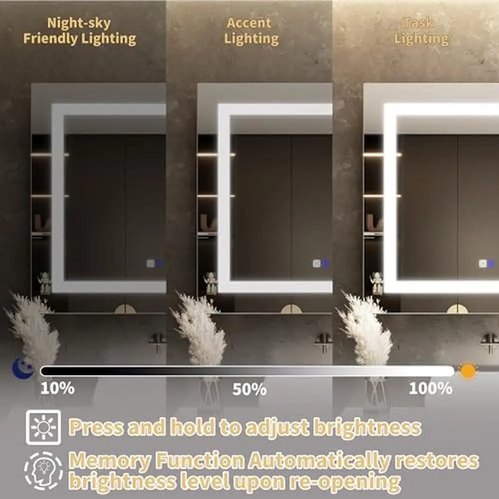 LED Dimmable Mirror Defogging Wall Mounted Bathroom Medicine Cabinet
