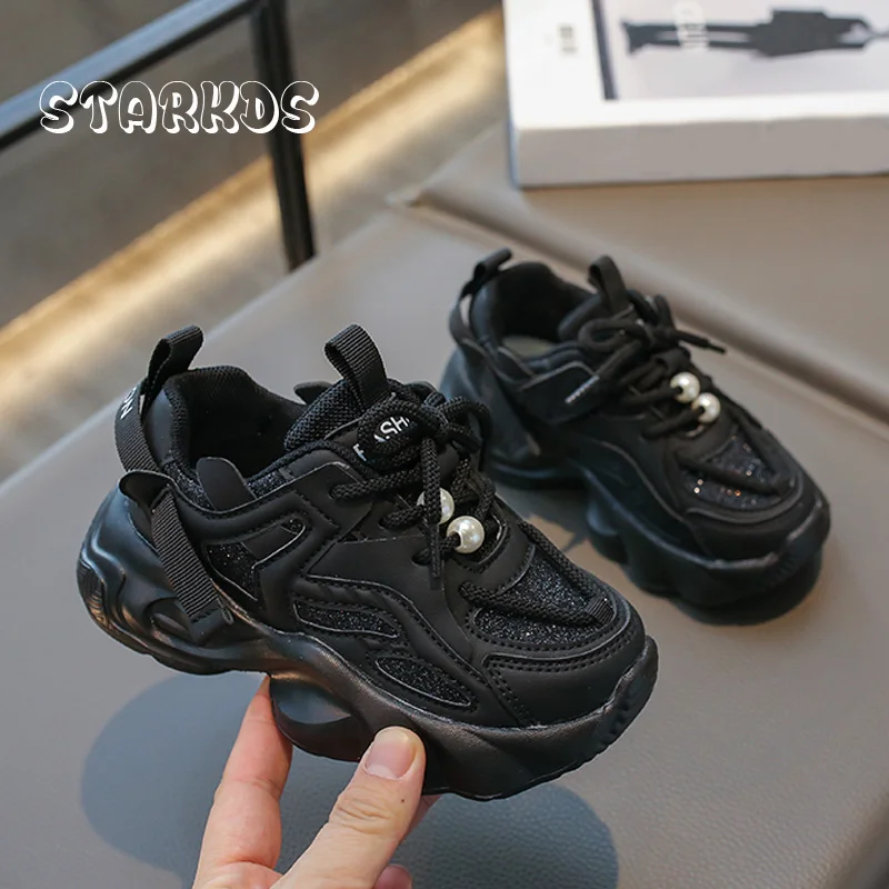 Bling Glitter Sneakers For Kid Girls 2024 Spring New Light Weight Chunky Travel Shoes Child Brand Design Soft  City Walk Zapatos 5