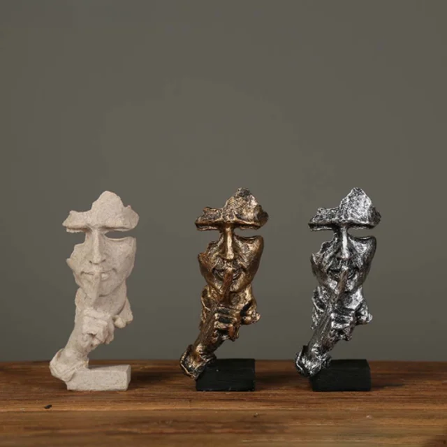 17 cm décor à la maison abstrait Silence est or Figurine résine main visage silencieux hommes Statue Sculpture maison bureau salon décoration 3