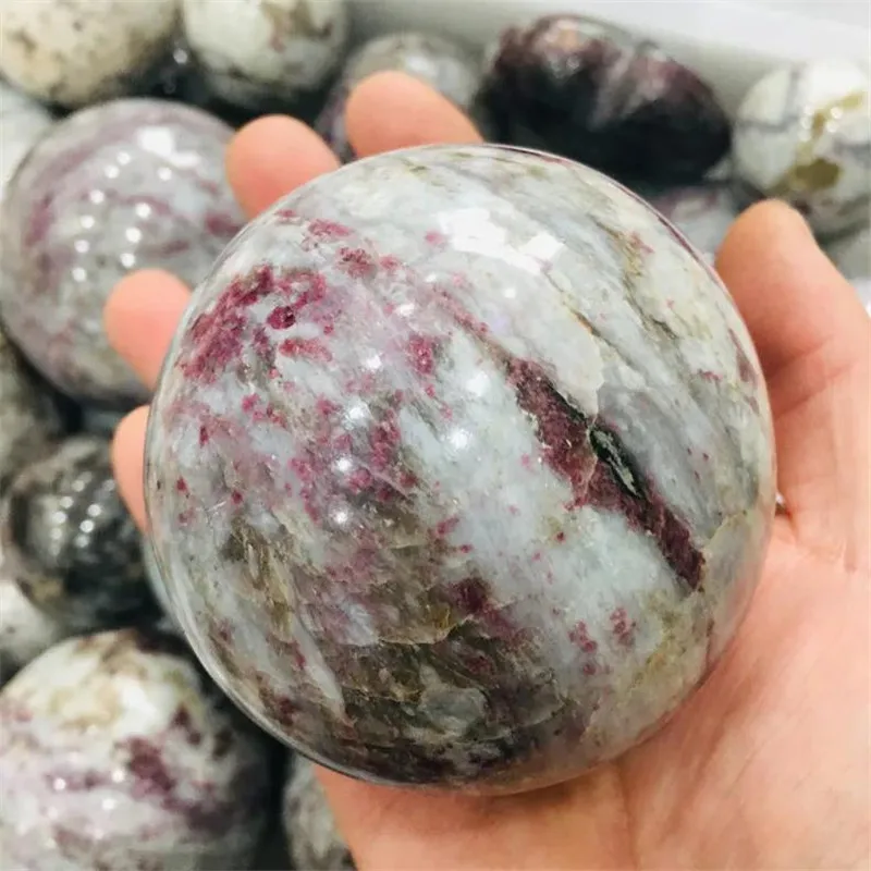 Natural rare rubellite stone quartz crystal ball home decoration natural stone cutting polishing 1pc 6