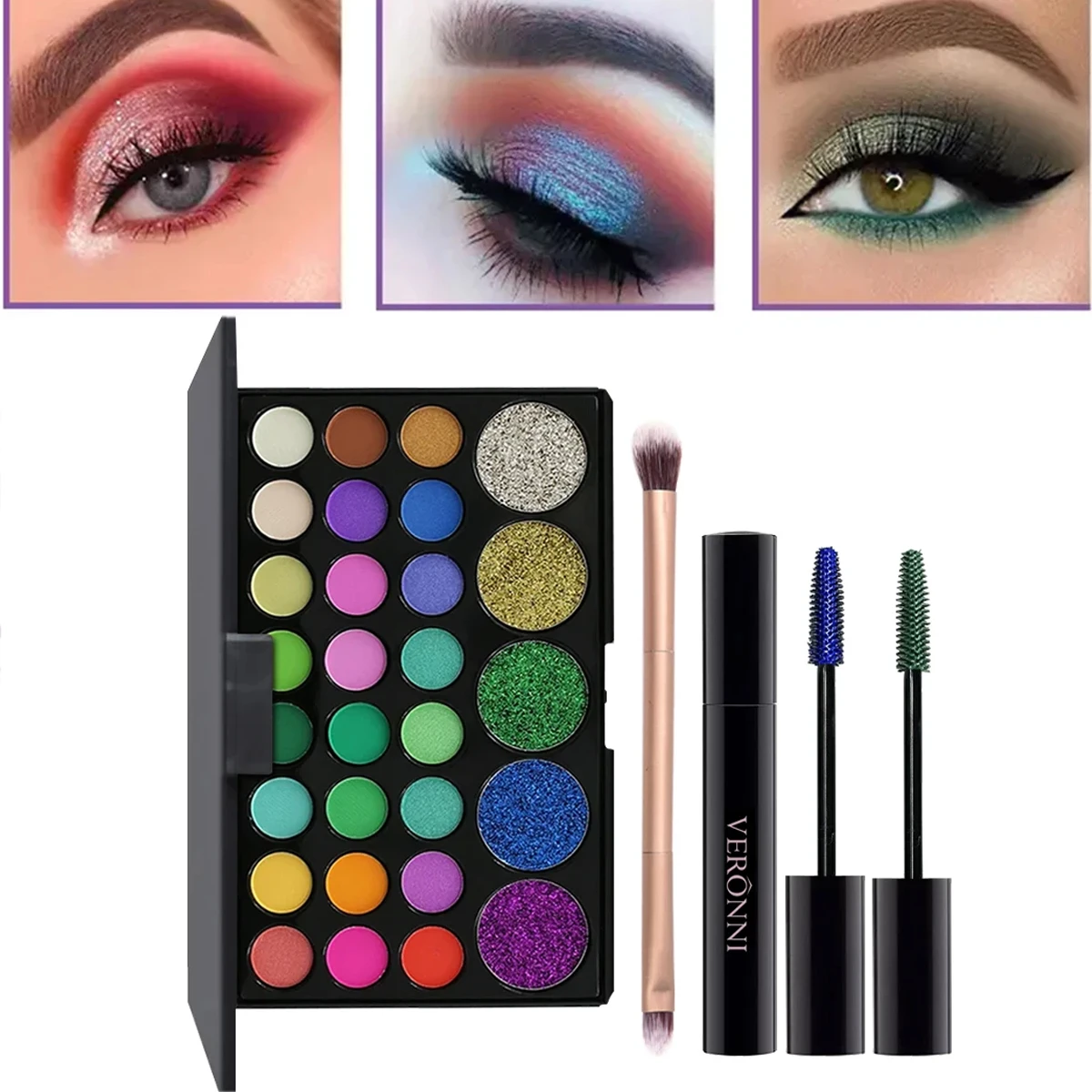 29 Colors Eyeshadow Palette Set with Mascara Eyeshadow Brush Earth Color Waterproof Long Lasting Music Festival Cosmetics Makeup 2