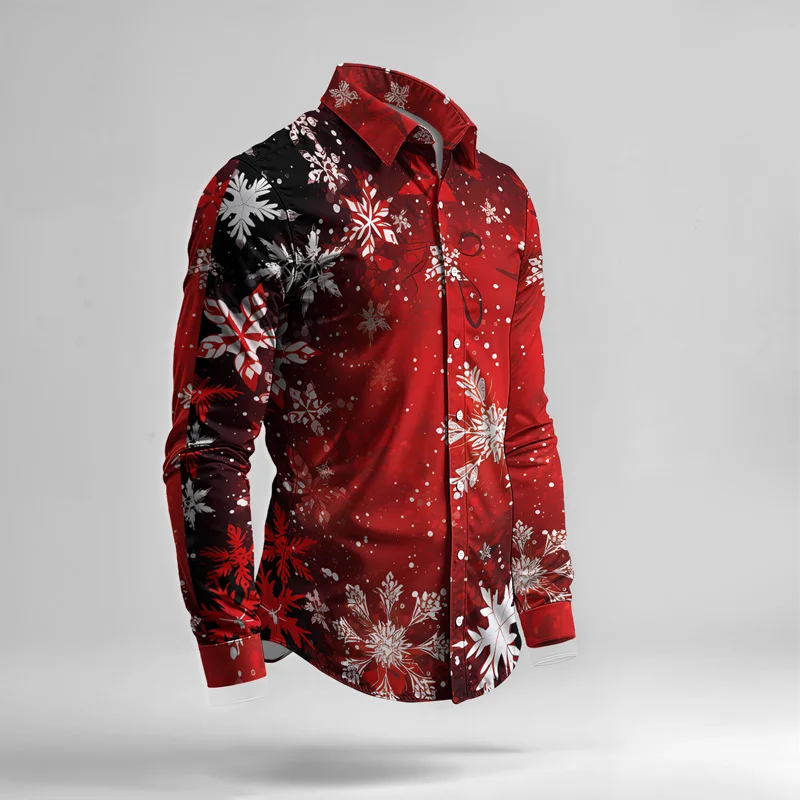 2025 Spring Summer Men Shirt Set Christmas Print Fashion Gingerbread Man Two Piece Set Mens Snowman Lightweight Party Long Sleev_voghion.com