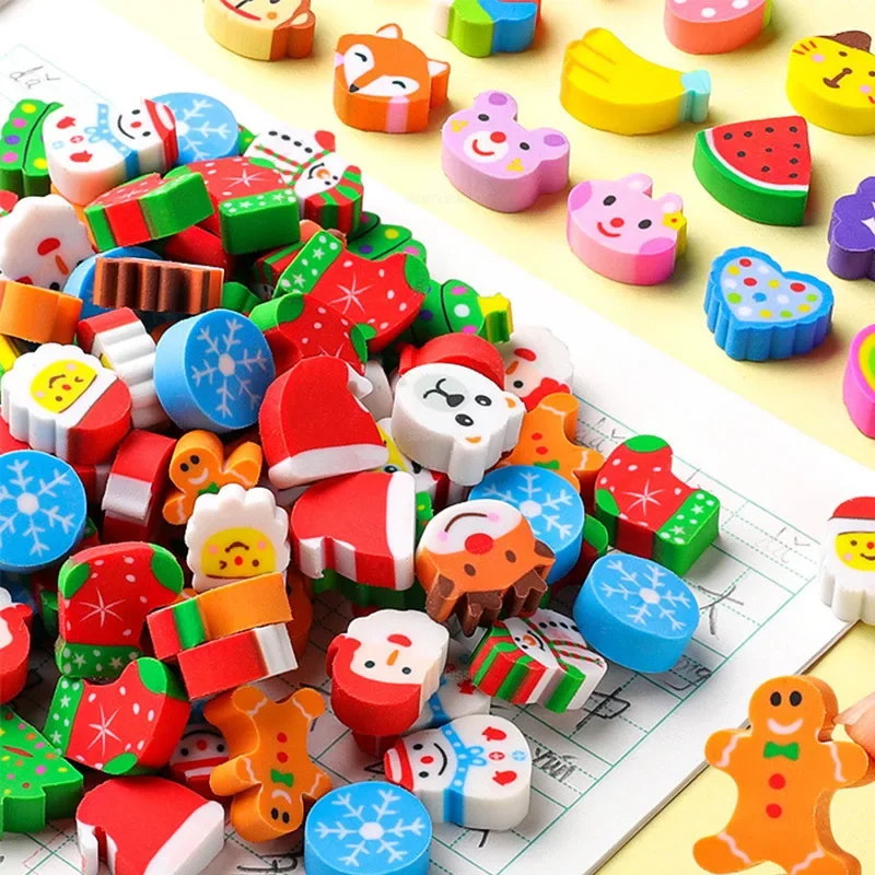 Pencil Eraser 50pcs/set Cute Rubber Eraser Creative Animal Fruit Pencil Erasers Mini Kawaii Stationery Kids Student Office Supplies