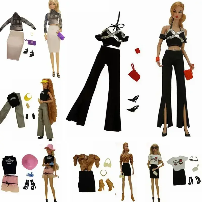 Fashion 1/6 BJD Doll Clothes For Barbie Outfits Set Coat Shirt Top Pants Skirt Shoes Bag Glasses 11.5