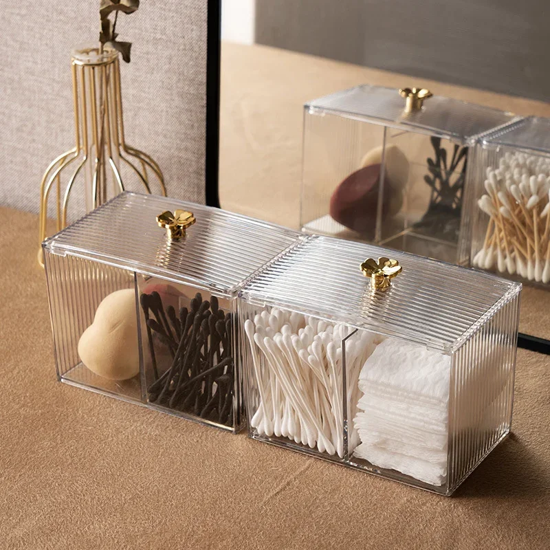 Transparent acrylic cotton swab box with square lid desktop dental floss and makeup film storage box 5