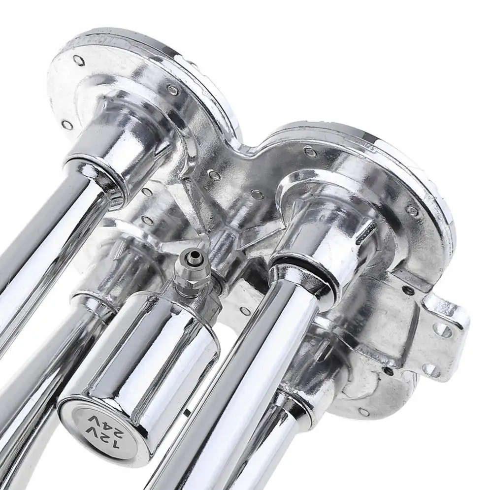 12V 150dB Super Loud Dual Tone Chrome Zinc Air Horn Set Trumpet Compressor  USA