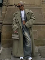 Urban Solid Double Breasted Long Women Coat Casual Full Sleeve Belt Double Breasted Female Jacket 2024 Autumn Winter Lose Lady 1