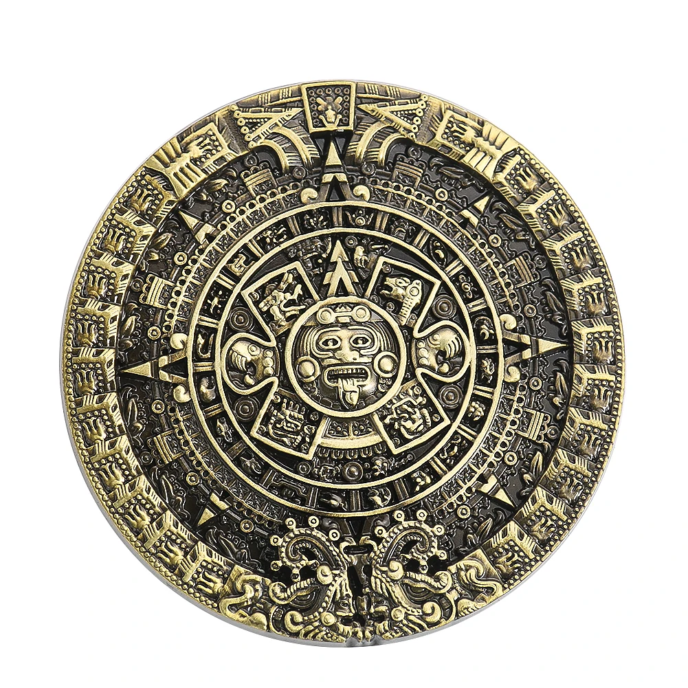 

Mayan Civilization Solar Calendar Sundial Aztec Zinc Alloy Belt Buckle Olmec Fifth Sun God Vintage Charm Clasp Jeans Accessories