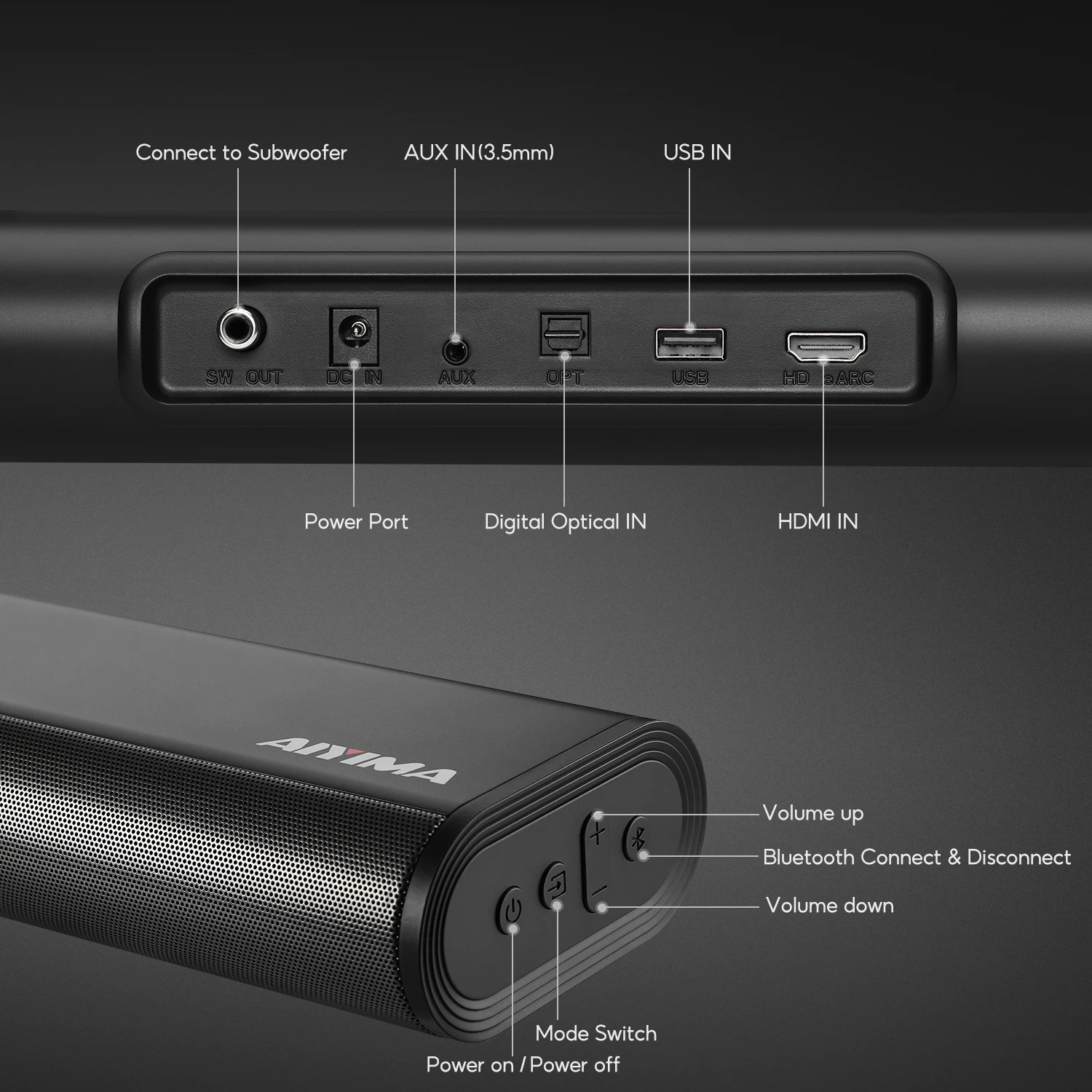 AIYIMA S07 SoundBars Bluetooth 5 Inch Subwoofer 3D Surround 2.1channel ARC OPT AUX for Smart TV with Dolby Atmos Sound System