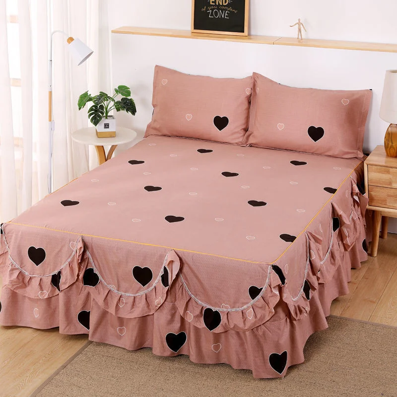 

Princess 1PCS Bedspread Dress Set RUFFLES Bed Sheets King/Queen Size Home Non-Slip Cover Flat Sheet 1.5/1.8/2M Bed Soft Bedding