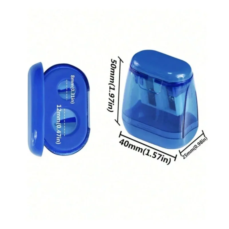 Set di 4 affilapenne a doppio foro con coperchio e contenitore per scarti, affilapenne manuale portatile per matite colorate - immagine 2