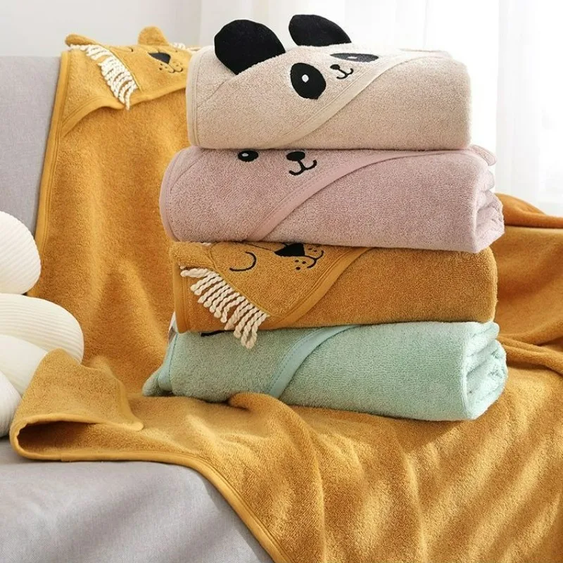 Children's Robes Cartoon Baby Bathrobe Towel Kids Clothes Boys Girls Wash Swimming Hoodie Robe Swaddle Blanket 90*90CM