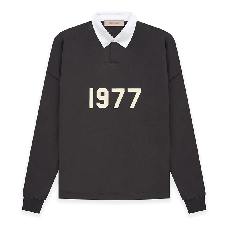 

2022 8th Collection 1977 Flock Print High Street Terry Sweatshirt Turn-down Collar Poloshrit Men Oversize Streetwear