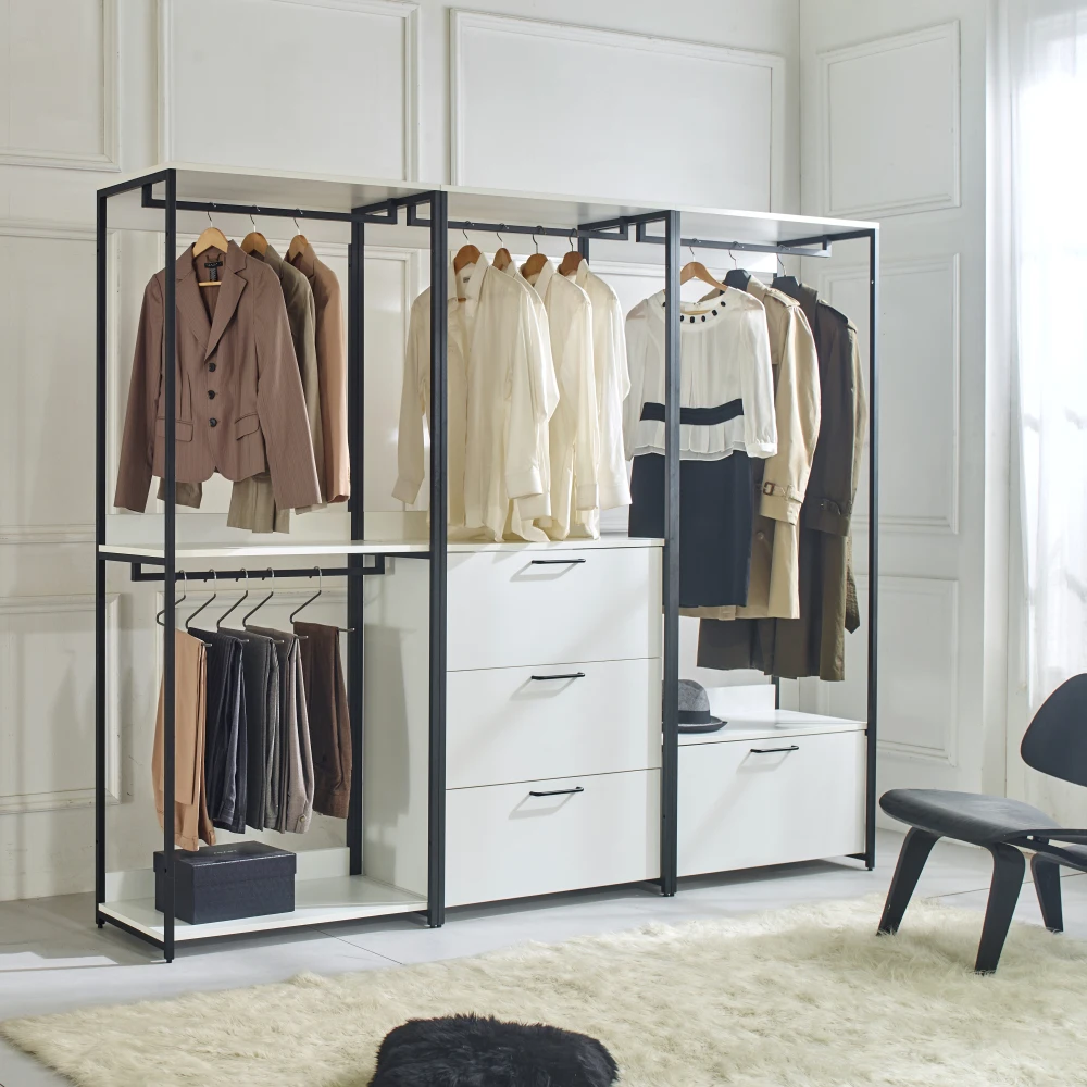"Fiona Wood Metal Walk-in Closet 3 Drawers Organizer" 4