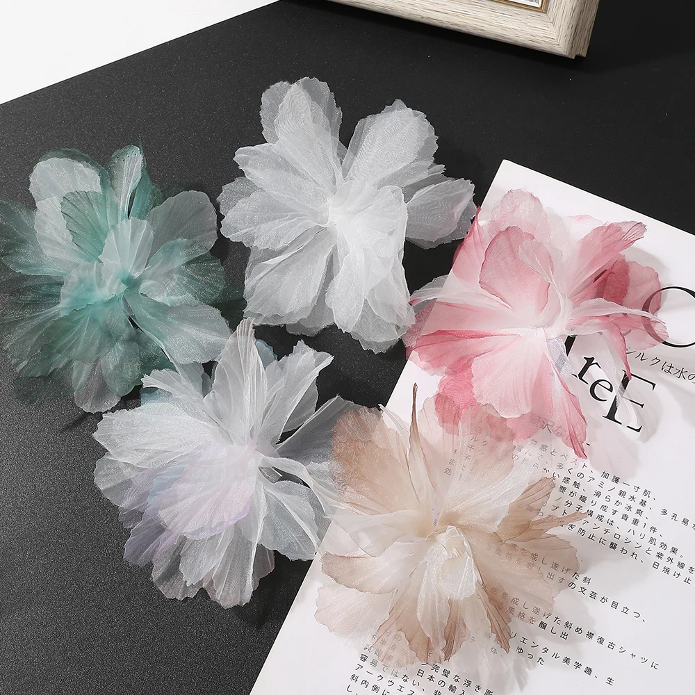 10Pcs 3D Blume Organza Spitze Patches Applique Für Braut Hochzeit Kleid Gradienten Spitze Trim Nähen Zubehör Dekoration Patches