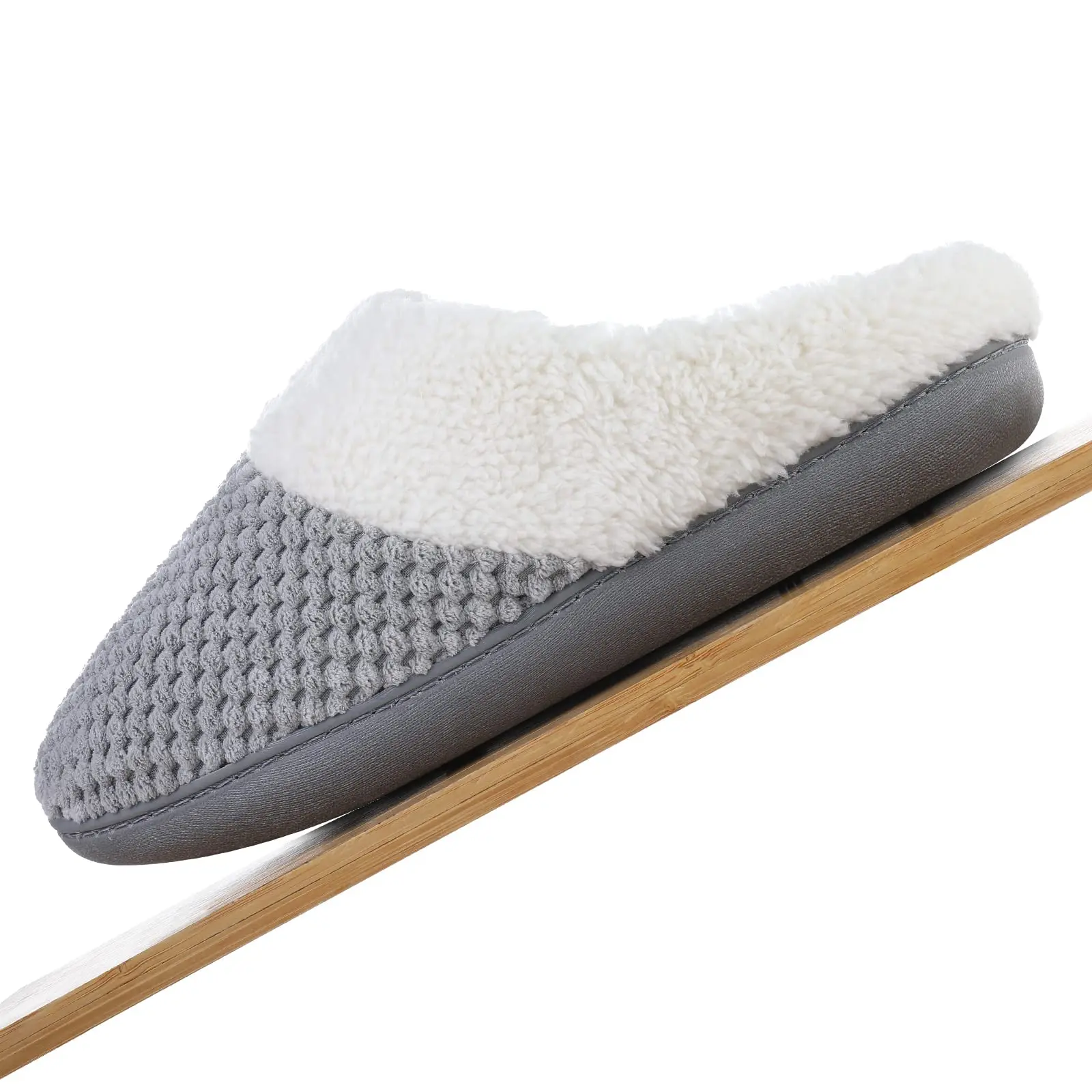 Shevalues Winter-Hausschuhe mit Plüschfutter für Damen, flauschige, gemütliche Innenrutschen, warme, rutschfeste Waffelfell-Unisex-Baumwollhausschuhe – Detail 13