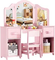 Ensemble de coiffeuse pour enfants, ensemble de coiffeuse pour enfants, chaise de bureau de maquillage pour filles, avec miroir amovible, rose 5
