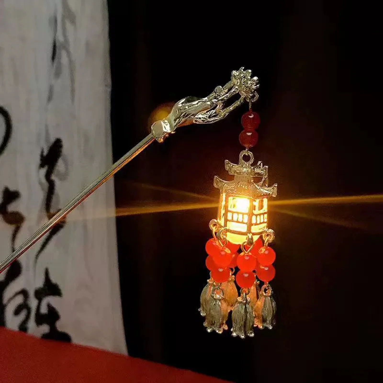 Leuchtende antike Haarnadel Chinesischer Palast Laterne Quaste Haarstäbchen Schmuck Haarschmuck für Frauen Hanfu Elegante Hochzeit Party – Detail 7