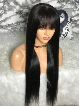 Peluca bob corta lisa color hueso con flequillo de cabello humano brasileño 1