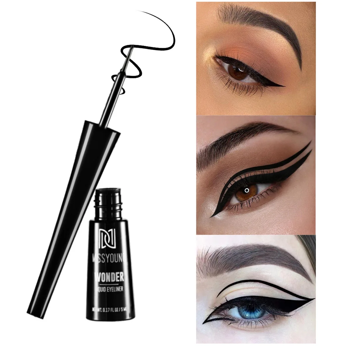 3-kolorowy matowy Eyeliner w szaro-niebieskiej czerni dla szarego wyglądu wodoodporny, odporny na blaknięcie wzór łatwy do nakładania pędzel Y2K płynny Eyeliner