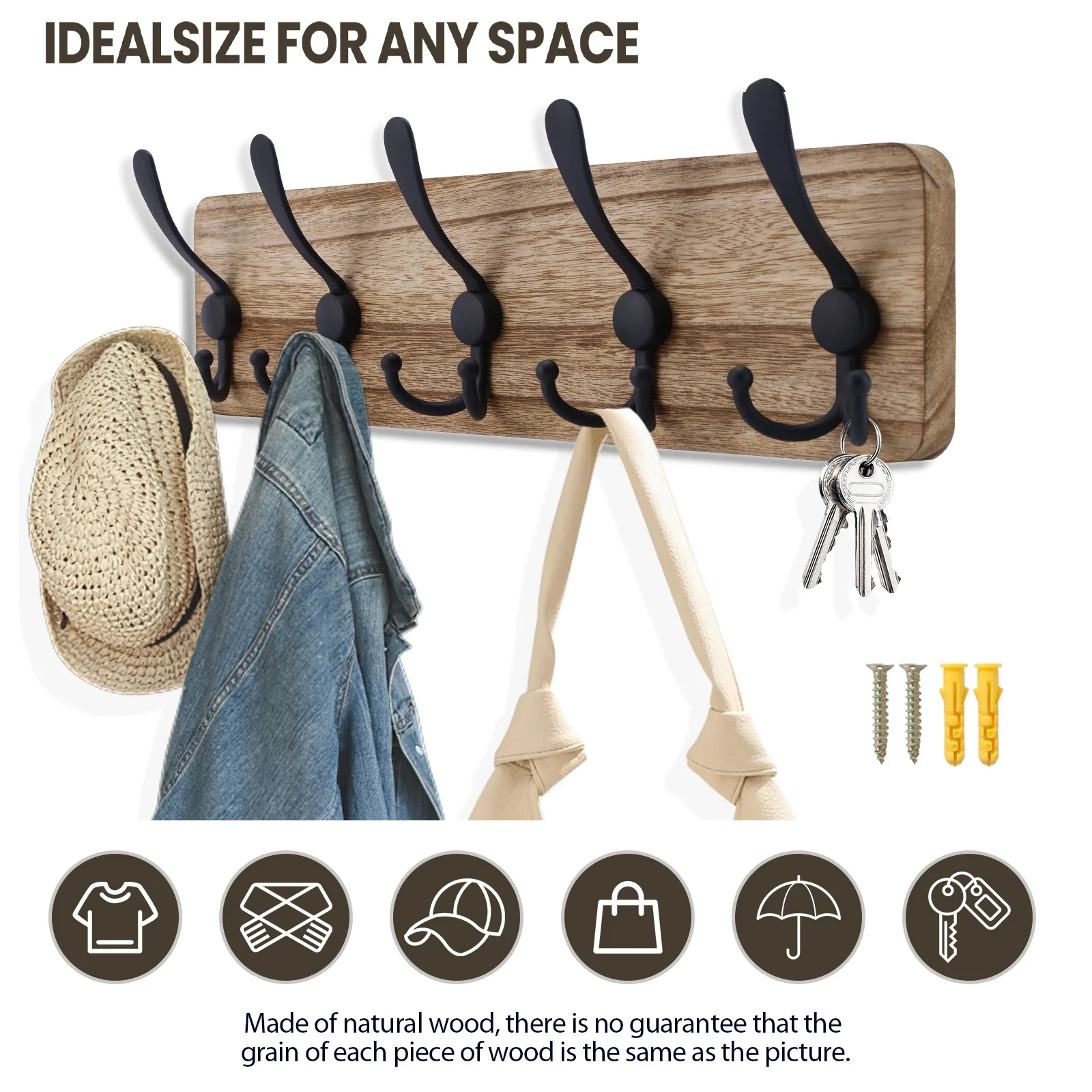 Log Retro-style Coat Hook Solid Wood Coat Hook Behind The Door Wall-mounted Nordic Style Log