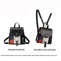 PU Leather Plaid Backpack Splicing Backpack for Women Multi-Function Knapsack Teenager School Bag Leisure Lock Backpack 2