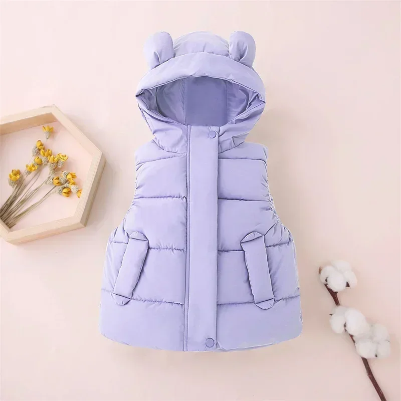 2-6Y Kids Bear Ear Hooded Puffer Vest Children's Multi - Color Warm Sleeveless Jacket