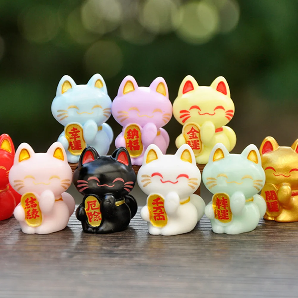 

Mini Ma Ne Lucky Cat Figurines 9Pcs Miniature New Year Japanese Cat Statue Cute Fortune Cat Kitten Figure Diy Bonsai