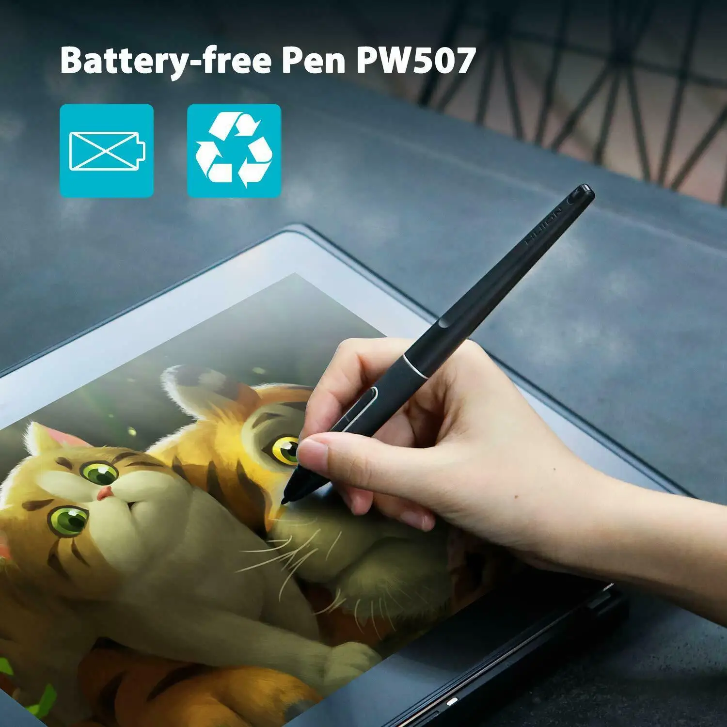 For HUION PW507 Battery-free Stylus 8192 Levels   EMR Pen Touch Screen with Two Customized Keys 5