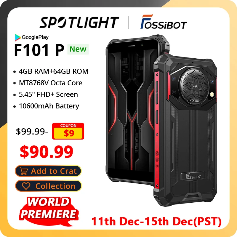 Fossibot F101 P Smartphone Robusto 10600Mah Batteria 4Gb + 64Gb 24Mp Cellulare, Altoparlante Grande Ip68/Ip69 Telefono Cellulare Impermeabile