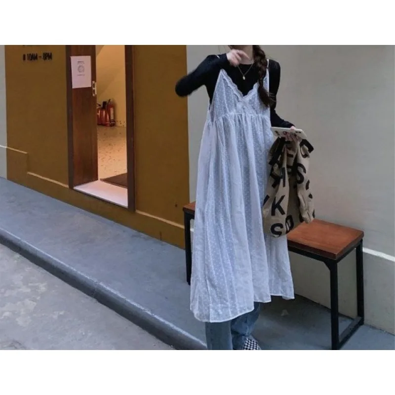 

Женское летнее кружевное платье, модное элегантное роскошное французское винтажное мешковатое платье для девушек, однотонное простое платье на бретелях-спагетти