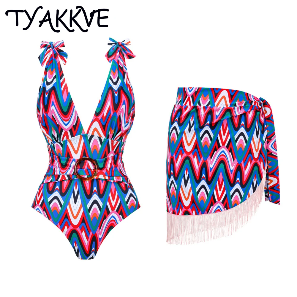 

TYAKKVE 2023 3D Flower Cover-up One Piece Swimsuit Women Swimwear Vintage Print Monokini Dress Bathing Suit Beachwear Summer