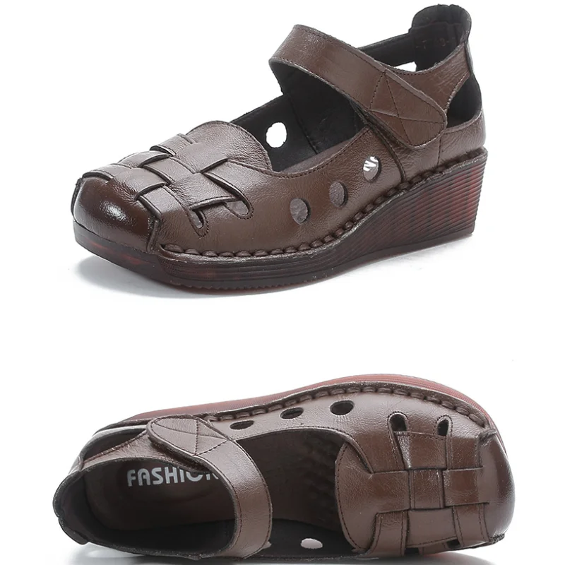 

Сандалии Baotou женские из натуральной бычьей кожи, босоножки ручной работы в ретро стиле, с перфорацией, на платформе, римские пляжные туфли, гладиаторы, лето