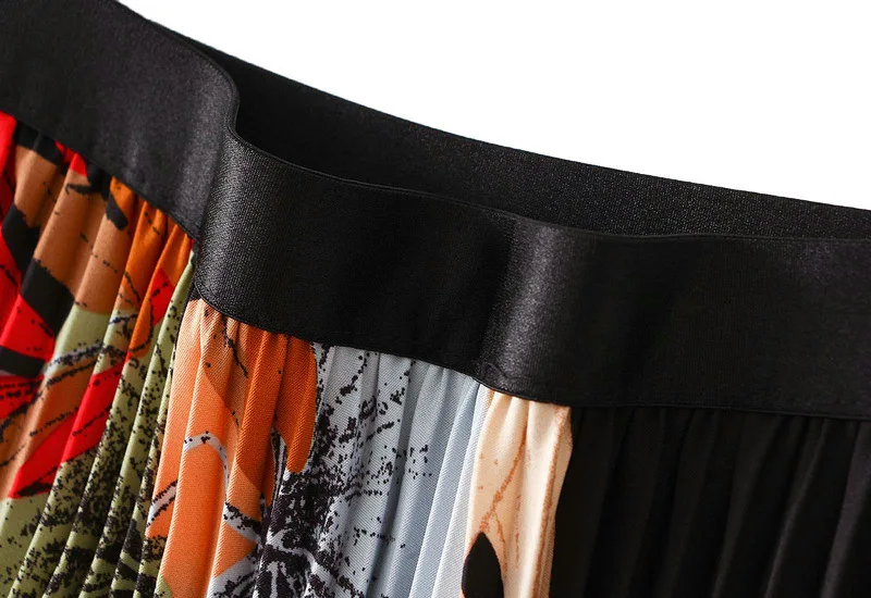 2026 Spring Summer Floral Print Pleated Long Skirts Women Elastic High-waist A-line Casual Maxi Skirt