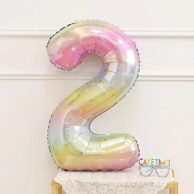 Ballons en aluminium avec chiffres arc-en-ciel Pastel, 40 pouces, 1 pièce, ballon numérique dégradé de ciel étoilé, décorations de fête d'anniversaire pour enfants, boule à hélium 4