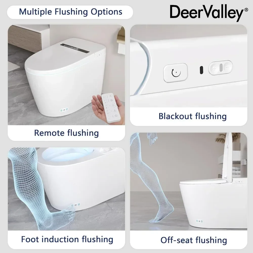 Smart Toilet, Tankless Elongated Electric 1pc Toilet with Smart Bidet, 1.28 GPF for In White with Seat Heating, Remote Control 6