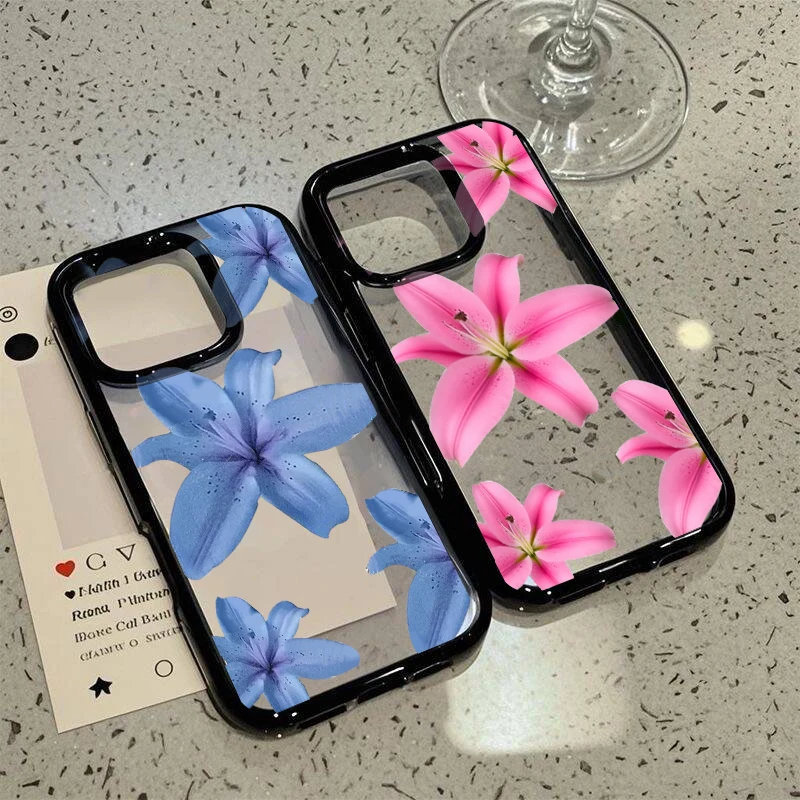 Elegant Blue Lily Flower Print Clear Hard Phone Case