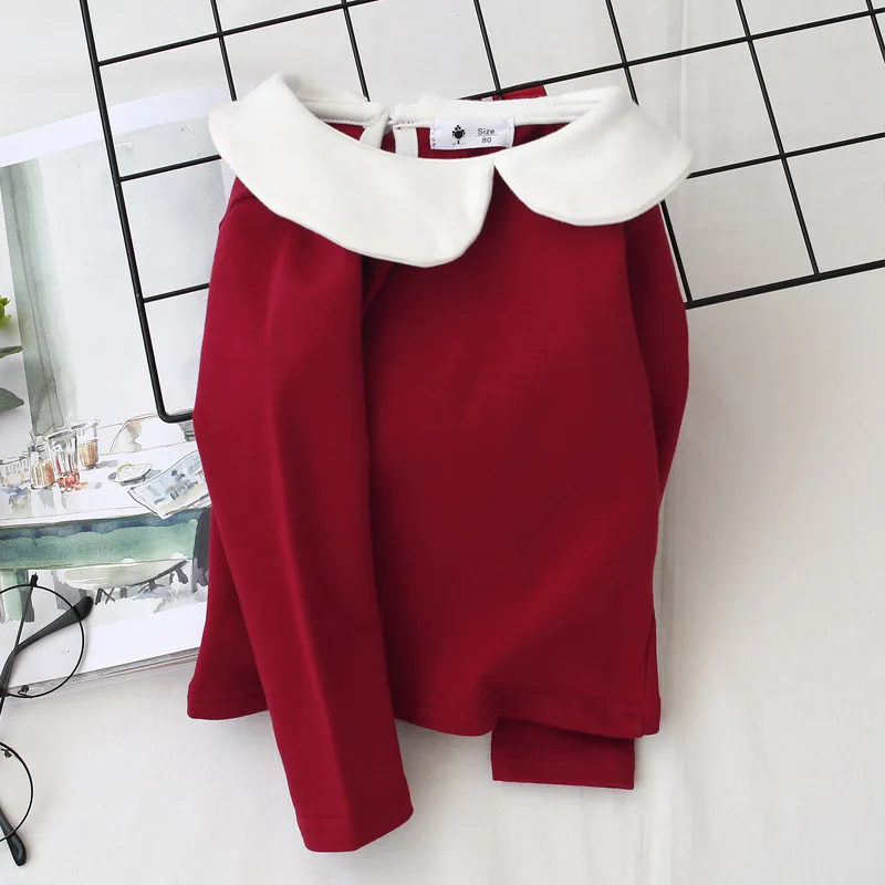 Toddler Kids Baby Girls Cotton shirt Long Sleeve Solid Tops Spring Autumn Girls Basic Tee Shirt RT508