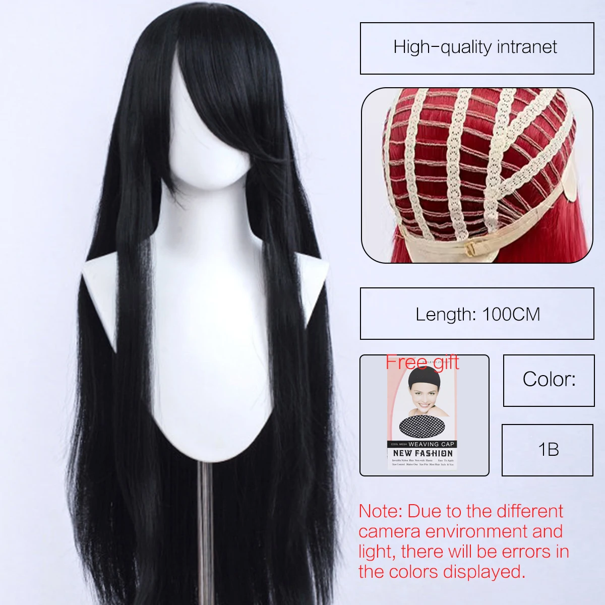 Synthetic Cute Cosplay Wig 40-inch Oblique Bangs Anime Costume Long Straight Lolita Wig Party Wig