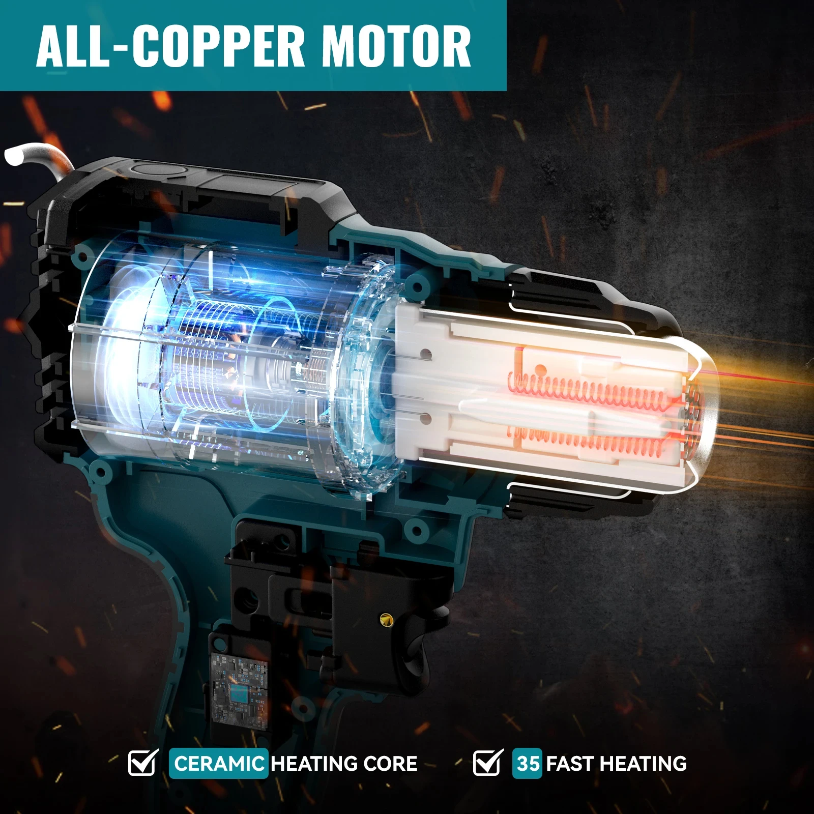Hot air gun Heat gun Mini hot air gun Cordless Heat gun For Makita 18V Battery Wireless Battery 350W 122℉-990℉ Adjustable Powered