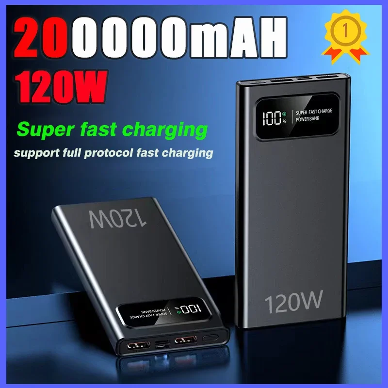 Power Bank 120W Fast Charging Portable Digital Display 200000mAh External Battery for iPhone 16 Huawei MIJIA