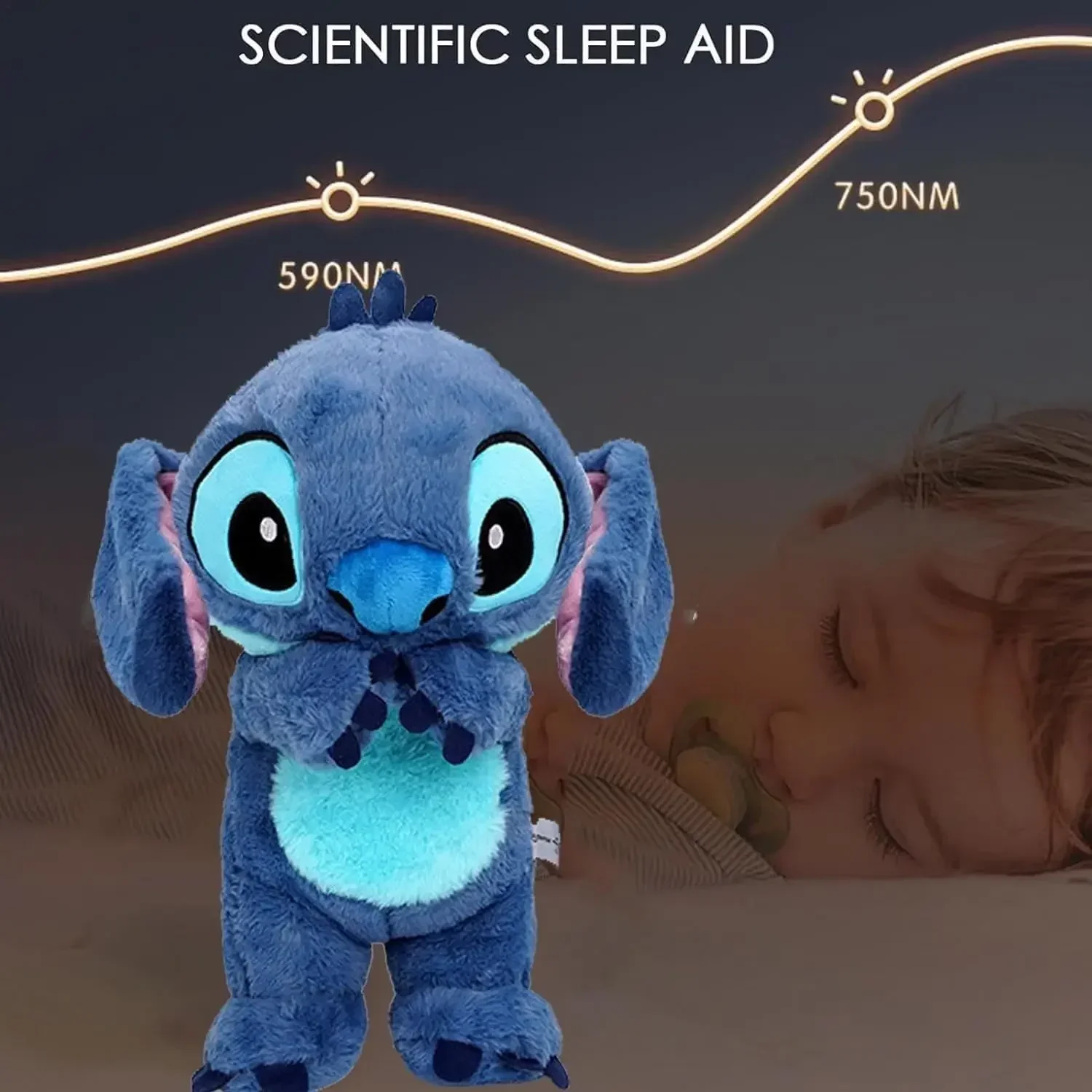 MINISO 30cm Plush Breathing Stitch Doll Soothing Peluche Lilo&Stitch Kawaii Toy Anime Music Light Child Sleep Model Kid Gift