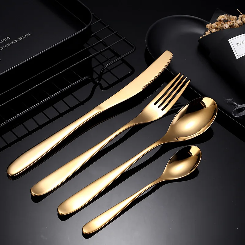 

24Pcs Gold Cutlery Set 18/10 Stainless Steel Luxury Flatware Dinnerware Steak Knife Fork Spoon Teaspoon Kitchen Food Tableware