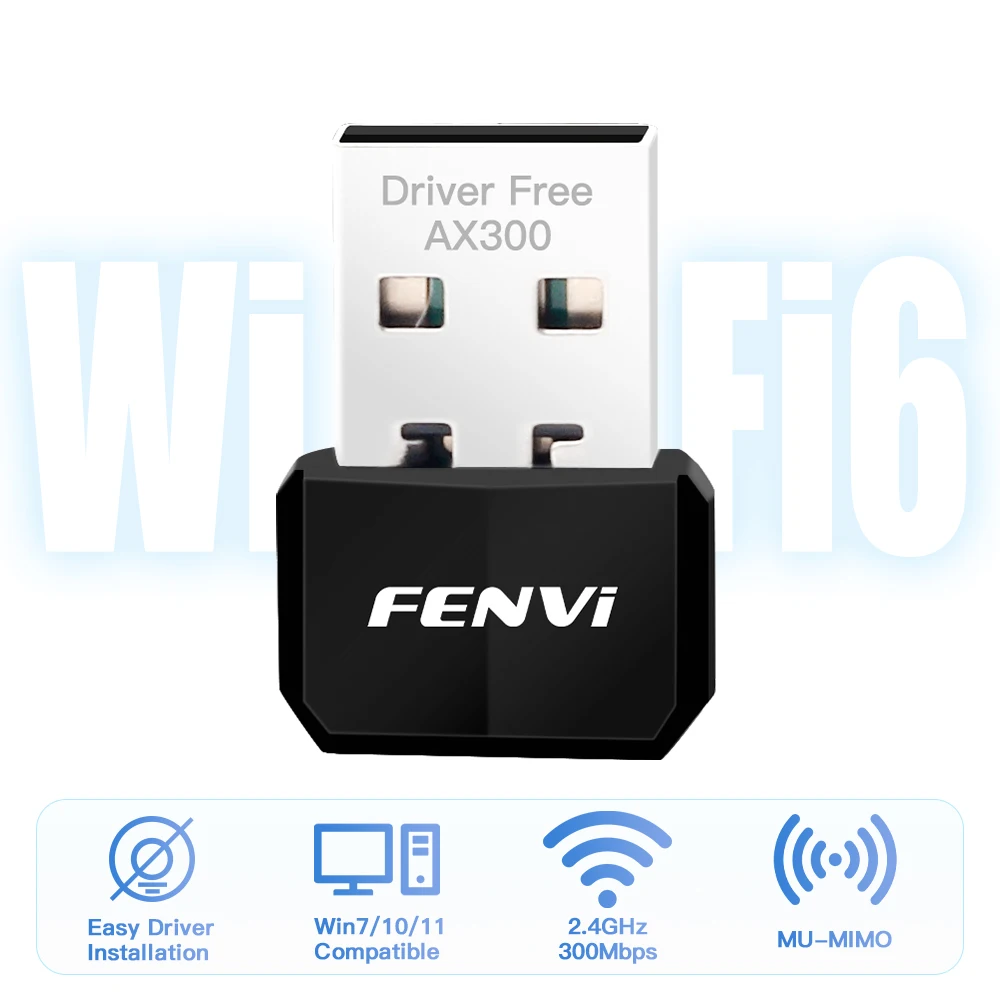 FENVI AX300 WIFI 6 USB 어댑터 2.4GHz 802.11AX 네트워크 카드 미니 USB 동글 무선 네트워크 카드 윈도우 7/10/11 드라이브 프리