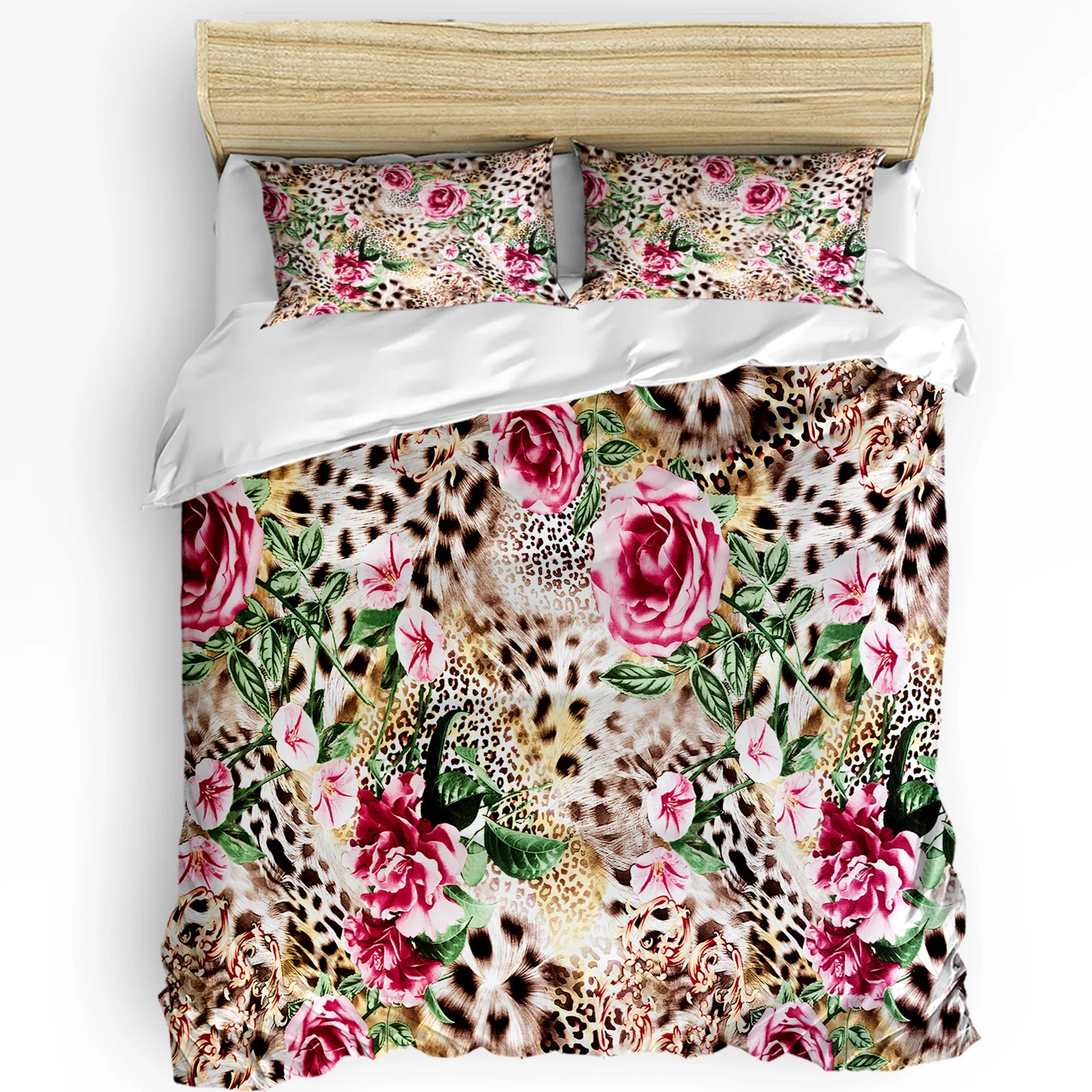 

Leopard Rose Art Flower Bedding Set 3pcs Boys Girls Duvet Cover Pillowcase Kids Adult Quilt Cover Double Bed Set Home Textile